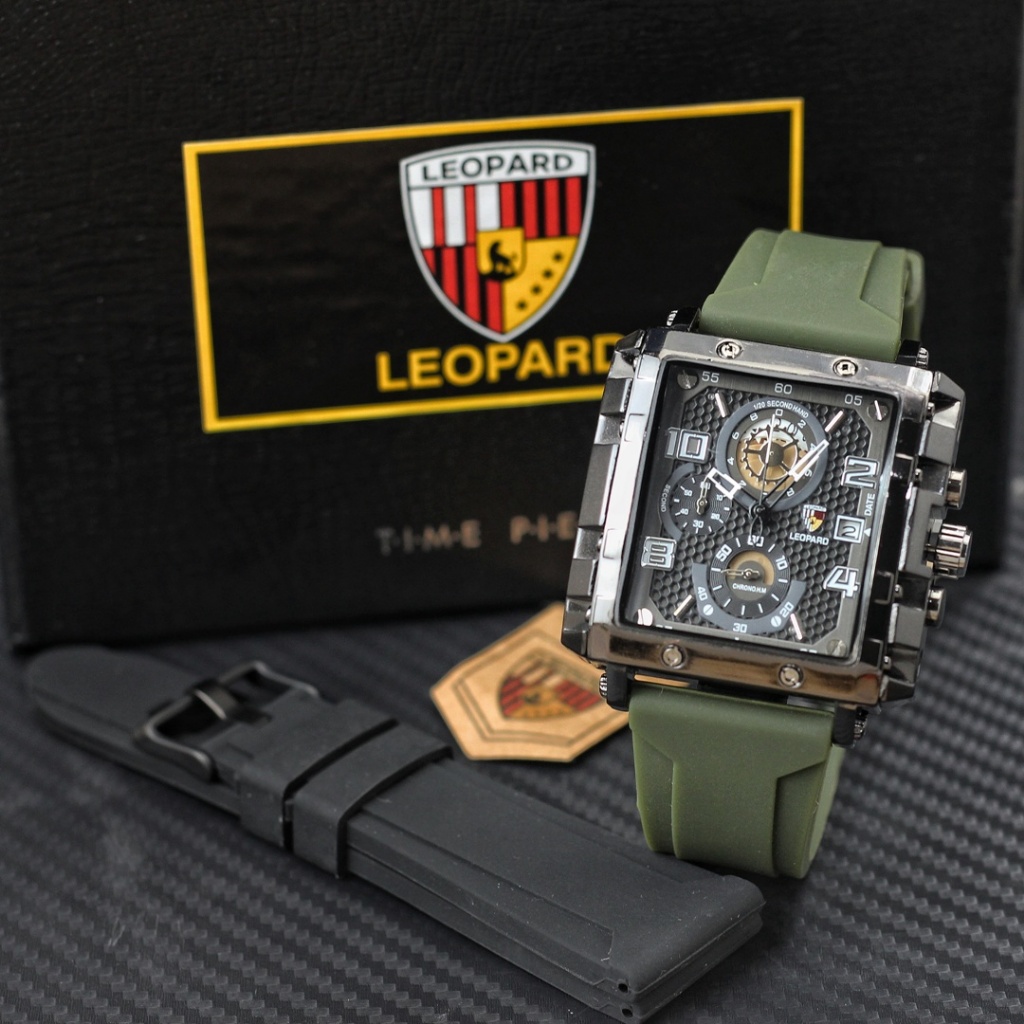 Jam tangan Leopard 8826MC tali rubber/silicon tanggal/chronograp analog original Pria