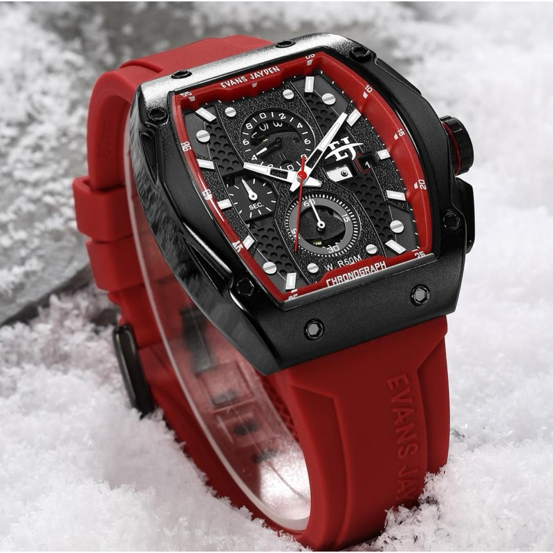 Jam Tangan Evans Jayden 9556 Sapphire chronograph Rubber Red Full Original