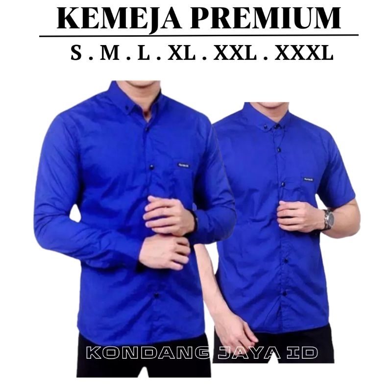 Kemeja Polos Pria Biru BCA Biru Elektrik Lengan Panjang Pendek Hem Cowok Kain Katun Halus Premium