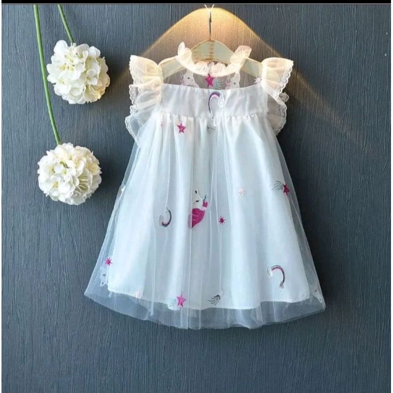 dress tutu unicorn putih import / dress aqiqah / dress bayi anak putih 1-6 tahun