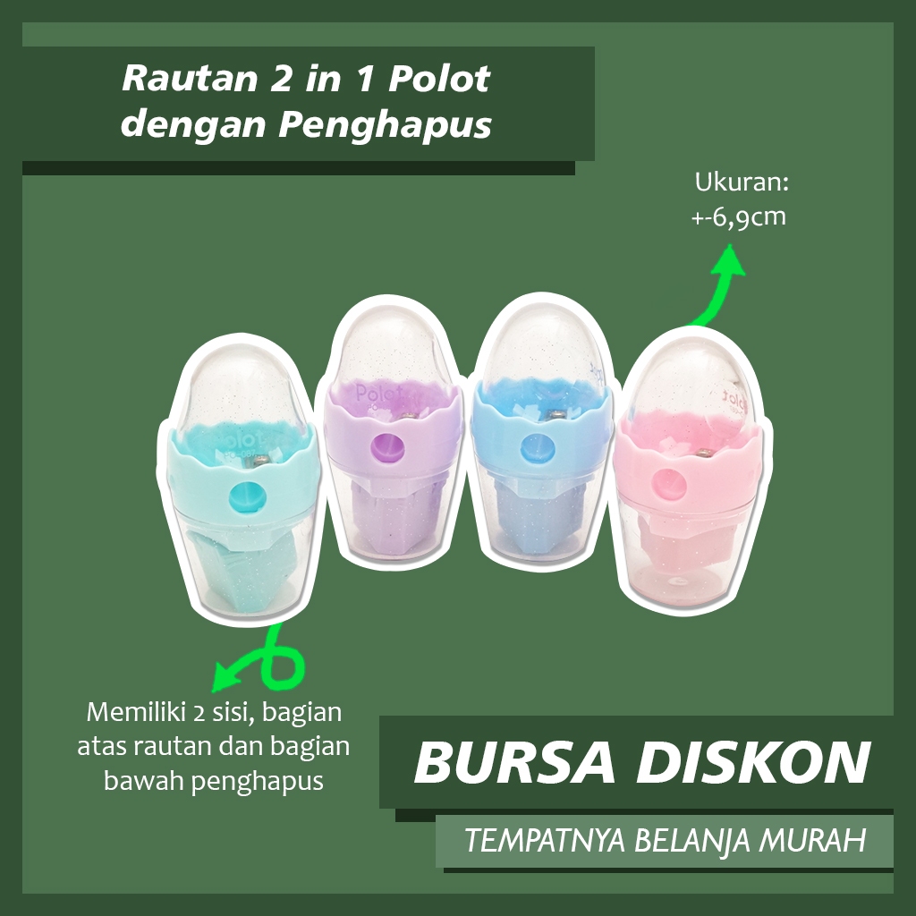 

Rautan 2 in 1 Polot dengan Penghapus Rautan dan Penghapus, Serutan Pengserut Peraut Eraser Sharpener