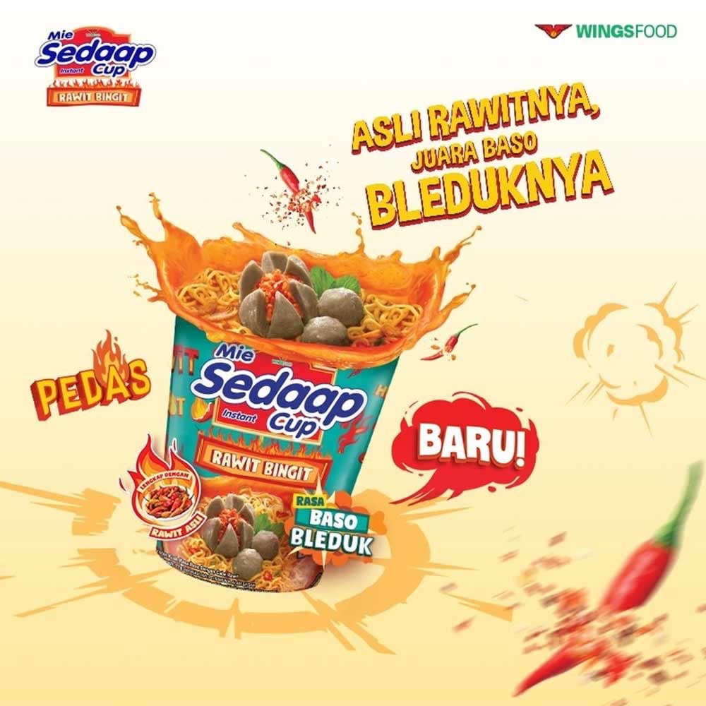 

Mie Sedaap RAWIT BINGIT Ayam Jerit / Baso Bleduk Pedas Cup 75 Gram