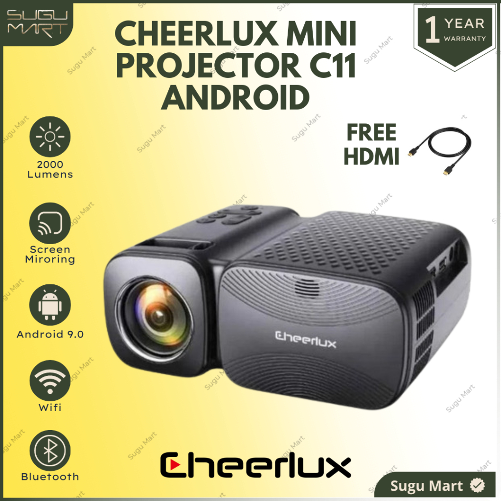 Proyektor Cheerlux C11 Wifi 2000 Lumens 1080P | Proyektor Mini Wifi | Proyektor Konek Hp | Projector