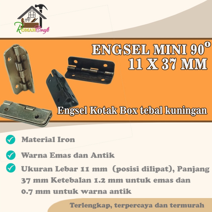 Engsel mini 90 derajat 11 x 37 mm PT. Engsel Kotak Box tebal kuningan
