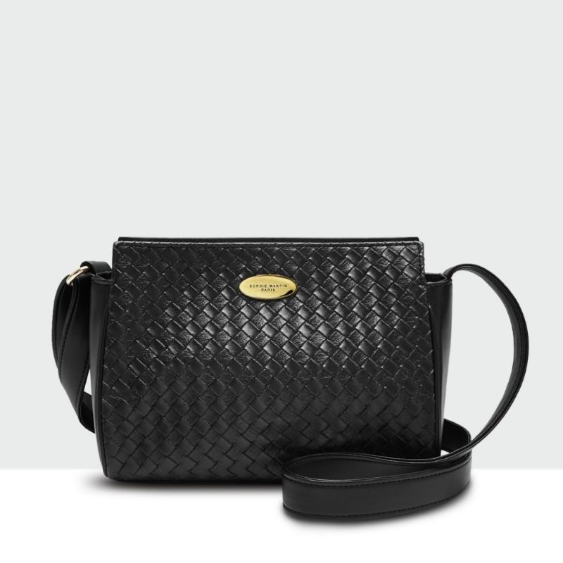 Tas selempang wanita Sophie Martin Paris COLLECTIA BLACK BAG Tas kerja wanita kulit hitam motif anya