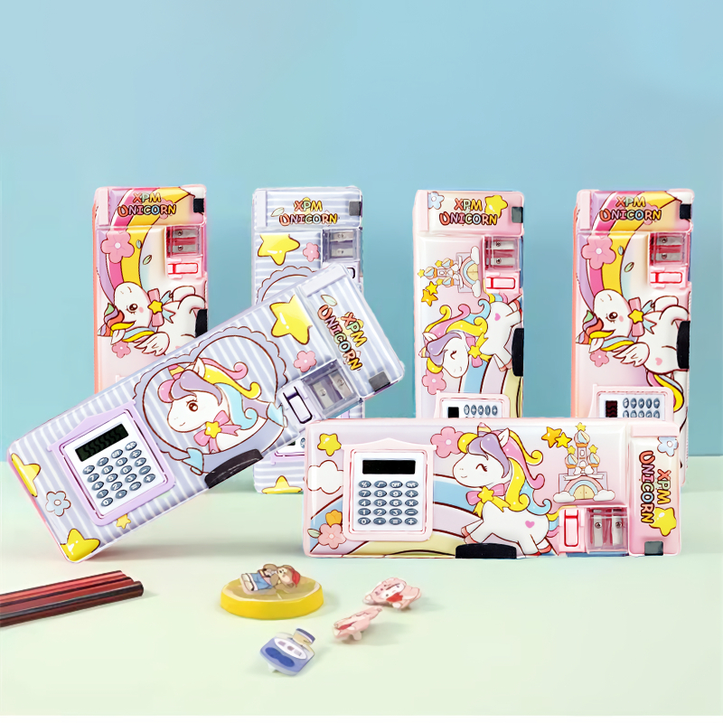

MATOUGUI KIDS - Tempat Pensil Magnet Karakter Anak Lucu Kalkulator / Kotak pensil pola unicorn kartun multifungsi Kalkulator ST-018