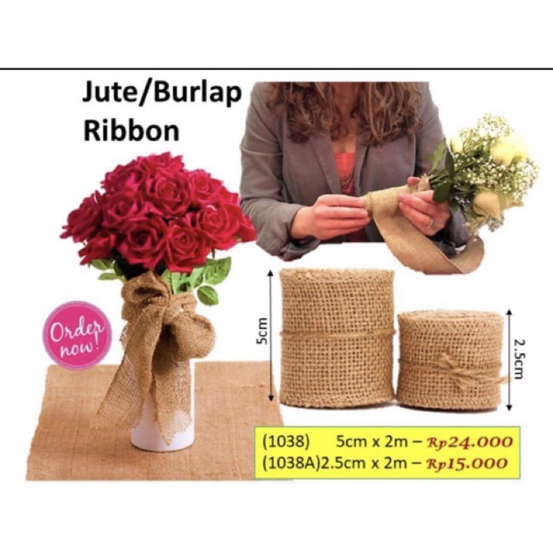 

Jute burlap ribbon 2.5cm barang florist aksesoris bunga pita buket(1038A) -ATB