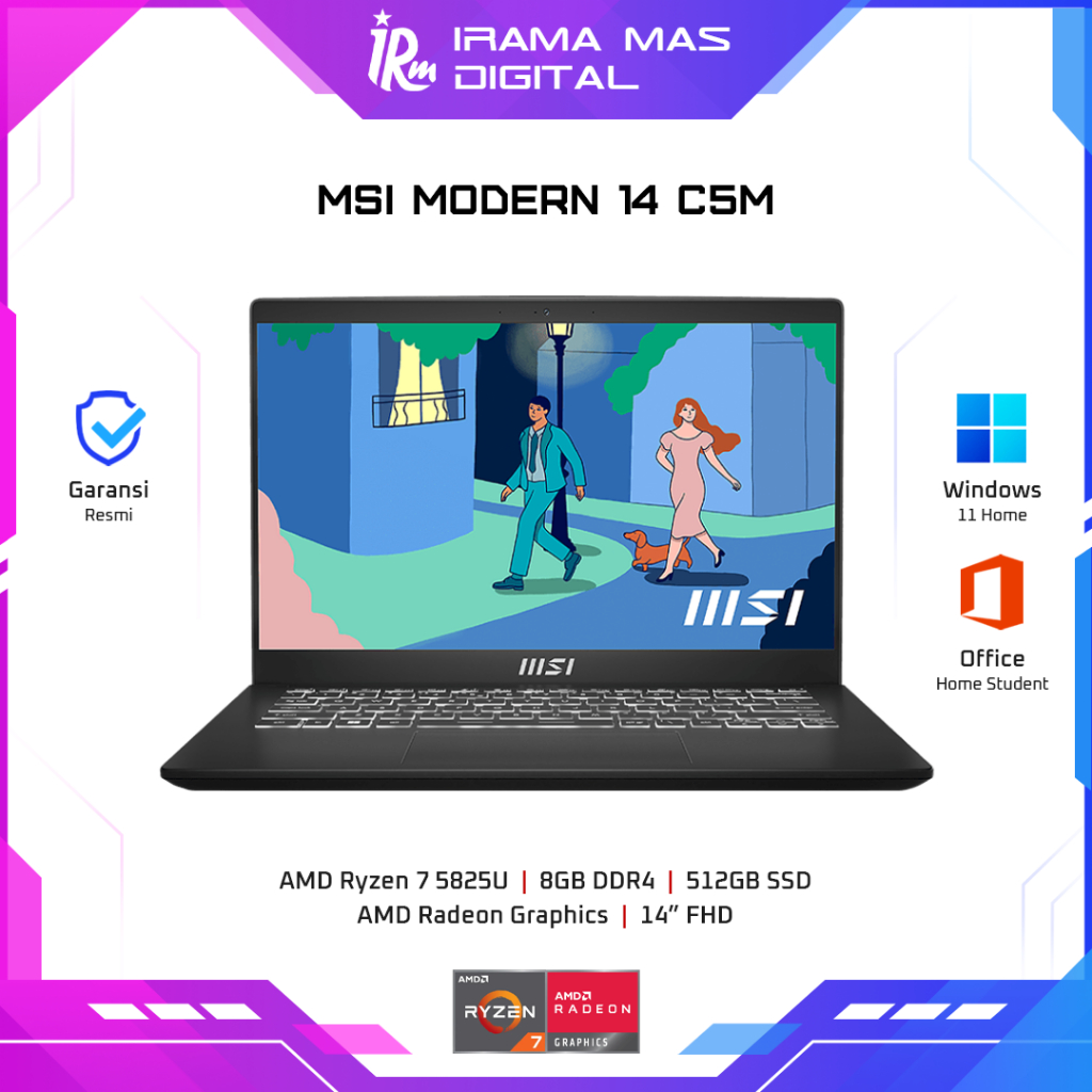 MSI MODERN 14 C5M (9S7-14JK12-009) RYZEN 7 5825U/8GB/512GB SSD/14 FHD/WIN 11 HOME - BLACK | FREE PRI