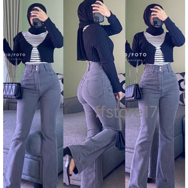 Celana Cutbray Jeans Wanita Highwaist Stretch Premium / Celana Jeans Wanita Wanita Haigwaist Stretch