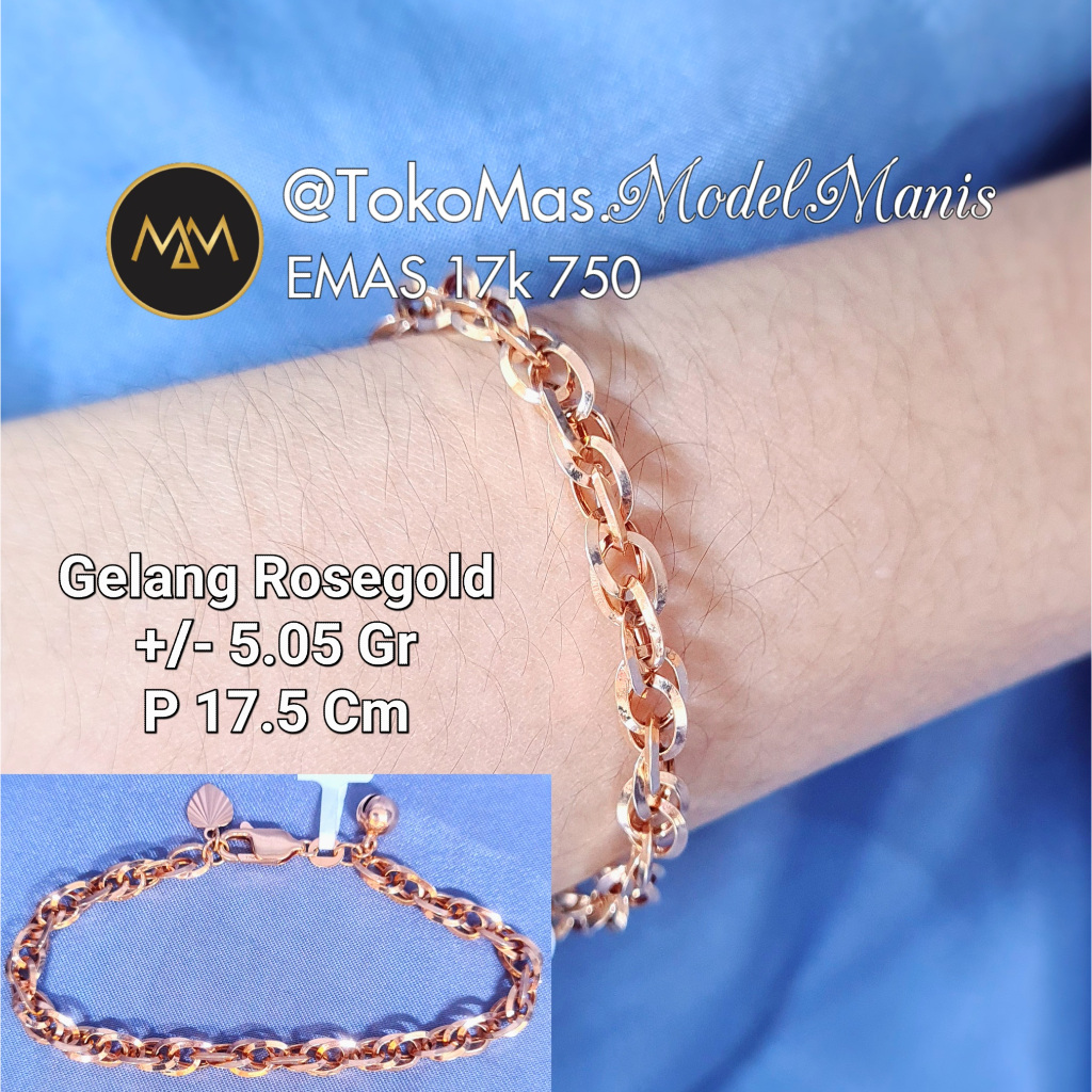 Gelang Rantai Dragon emas rosegold putih 750 kadar 17k