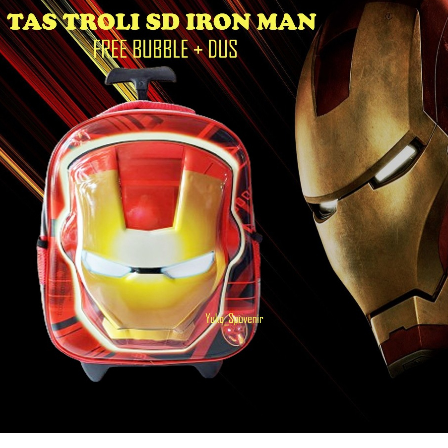 Tas Troli Iron Man Ukuran SD Besar Glossy Tas Anak Iron Man Tas Troli Iron Man Besar