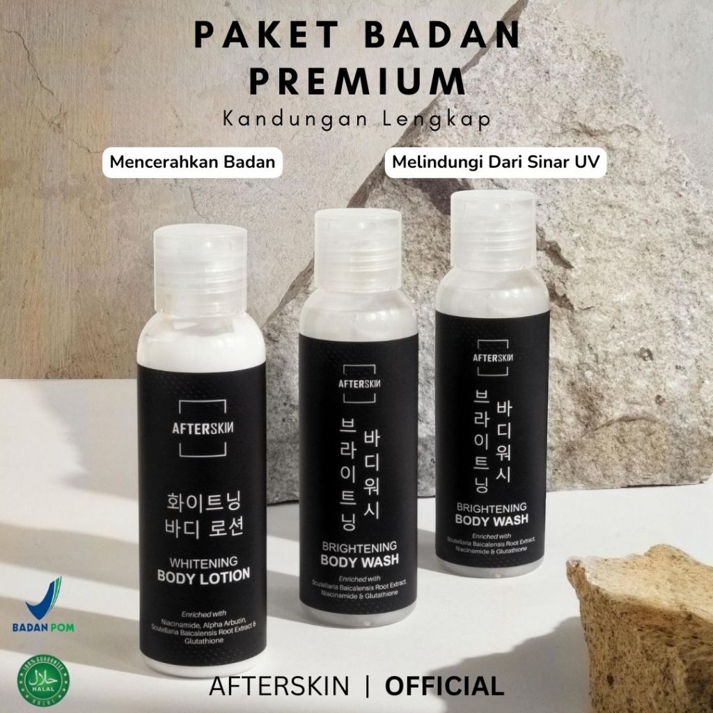 [PAKET BADAN PRIA] AFTERSKIN WHITENING BODY LOTION + BODY WASH ALA KOREA BPOM HALAL / SKINCARE PEMUT