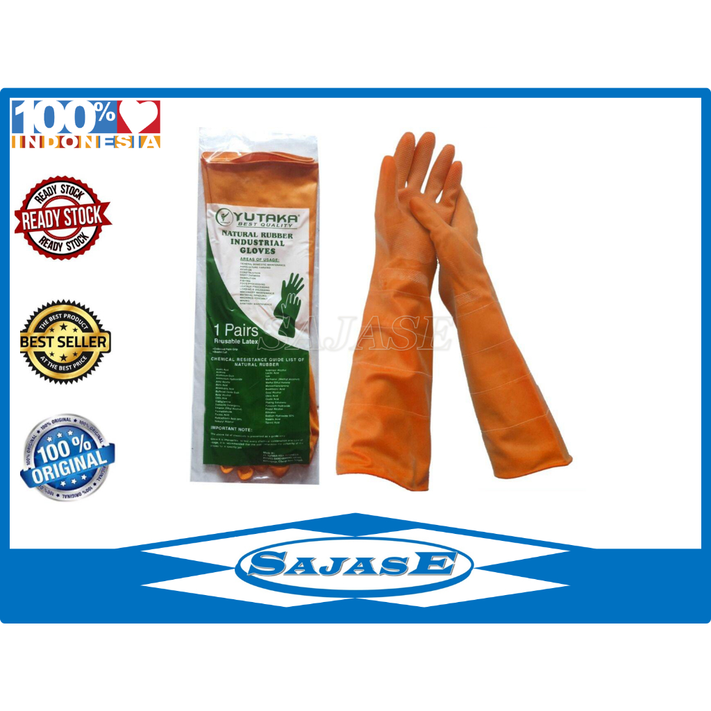 Sarung tangan karet 40cm Orange tebal panjang Glove Latex Orange 30cm