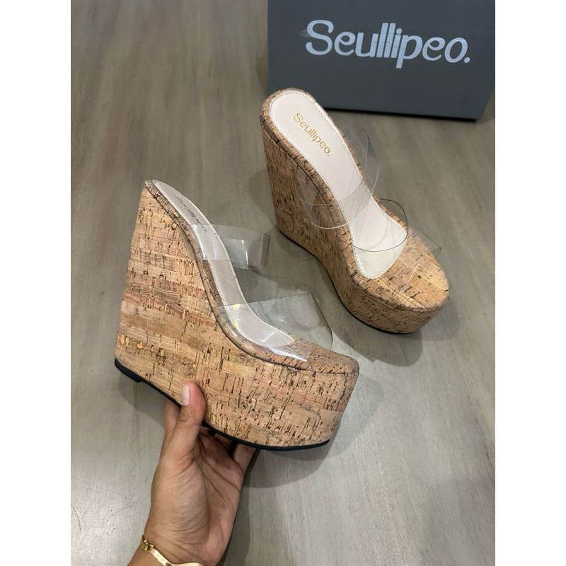 sandal wedges 15cm mika transparan