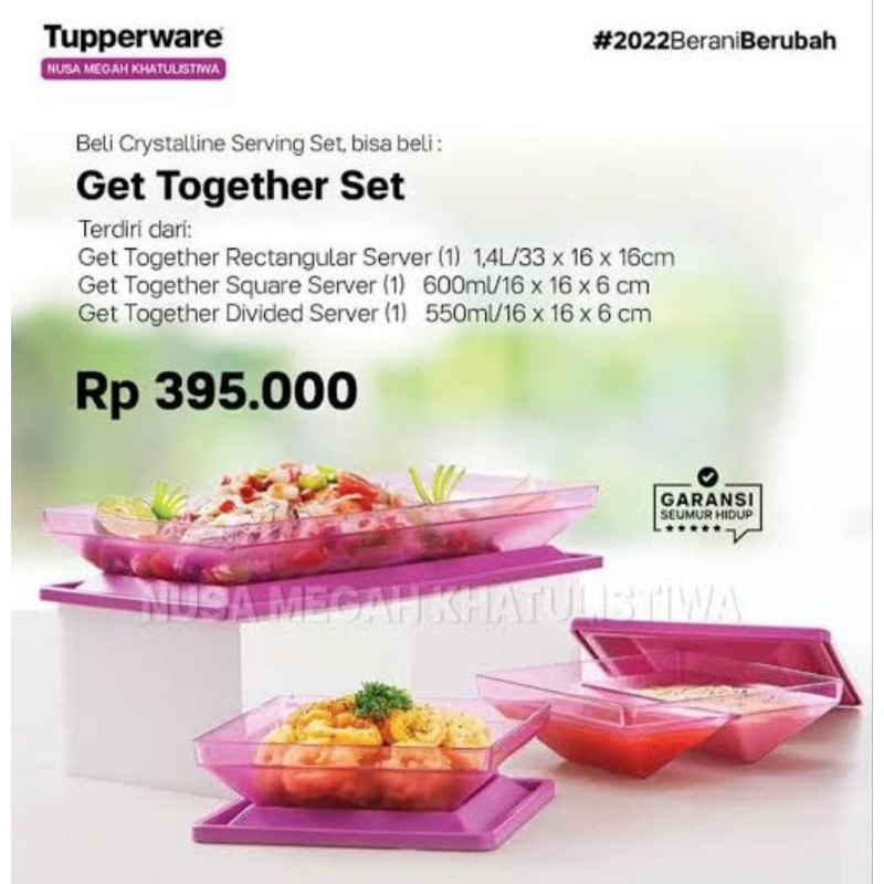 Tupperware Get Together - Purple (3 Pcs) // Serving Plate Crystal Wadah Tempat Saji Lauk Pauk Makana