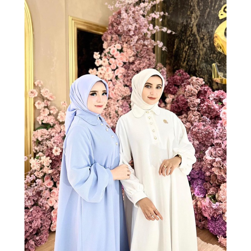 Shella Saukia New Ready Gamis knit Putih ori Shella Saukia