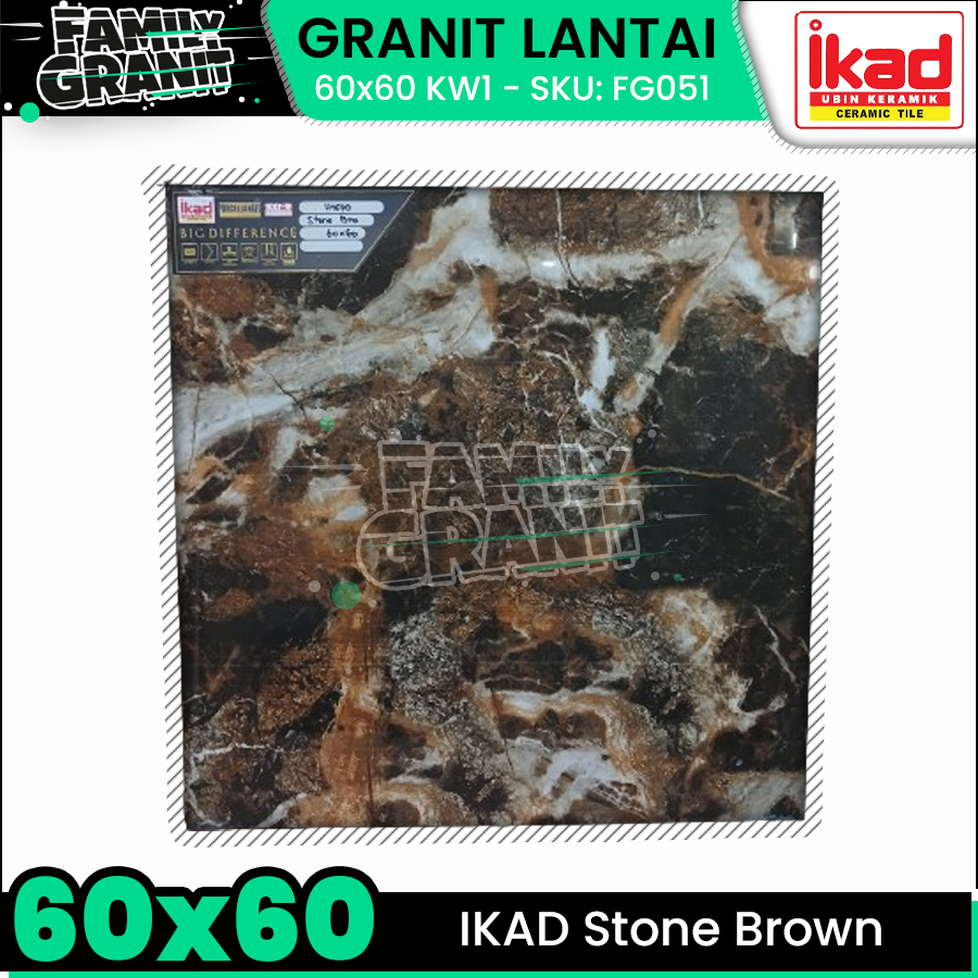 Granit Lantai 60x60 IKAD Stone Brown Motif Marmer Batu Glossy KW1