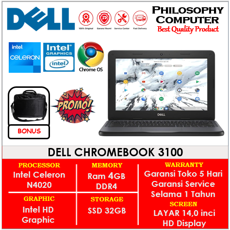 Laptop DELL CHROMEBOOK 3100 N4020 4GB 32GB CHROME OS 11.6