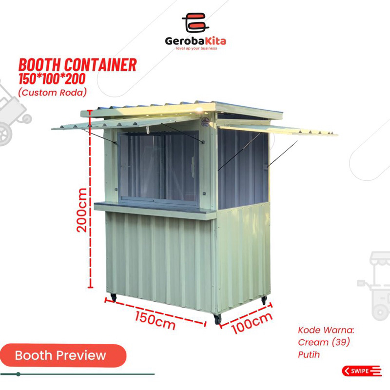Booth Container 150x100x200 Custom Kaca geser