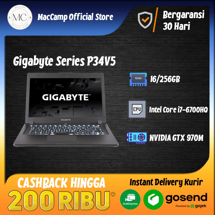 Gigabyte P34V5 Intel i7-6700HQ NVDA GTX 970M 16/256GB