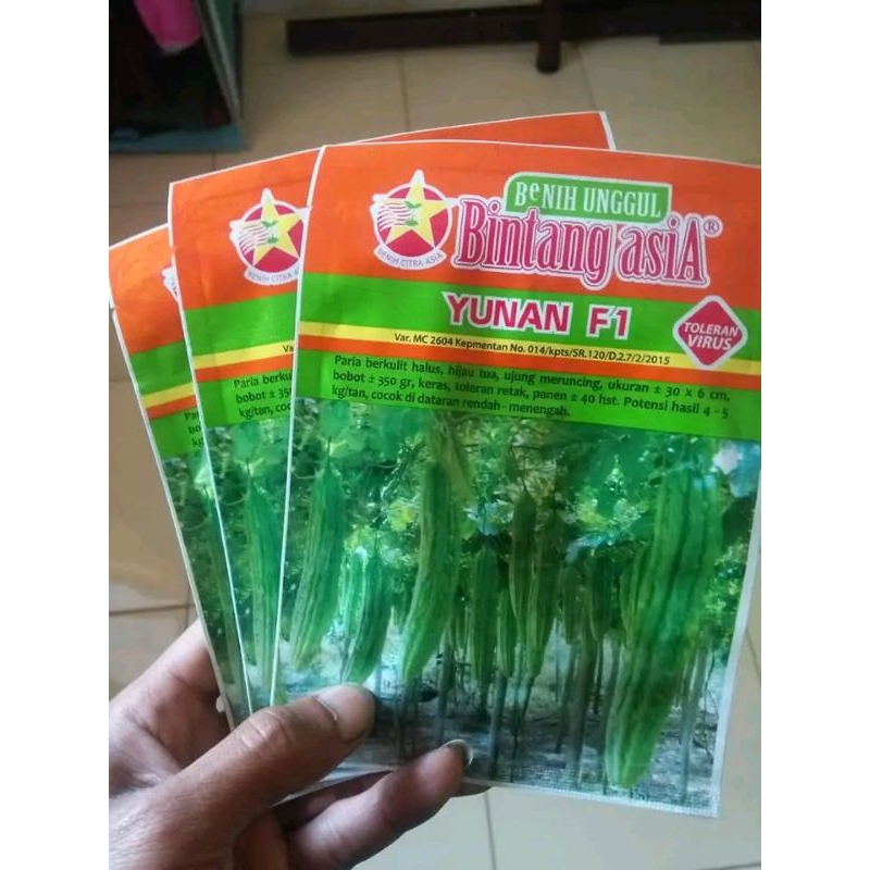 

Benih Tanaman Sayuran Hijau Pare Paria Yunan F1 (Tipe Hijau Gelap, Panjang, Berbobot, Tahan Simpan dan disukai Pasar) Isi 10 gram Kadaluarsa. Terbaru Panjang 2025 - Cap Benih Bintang Asia