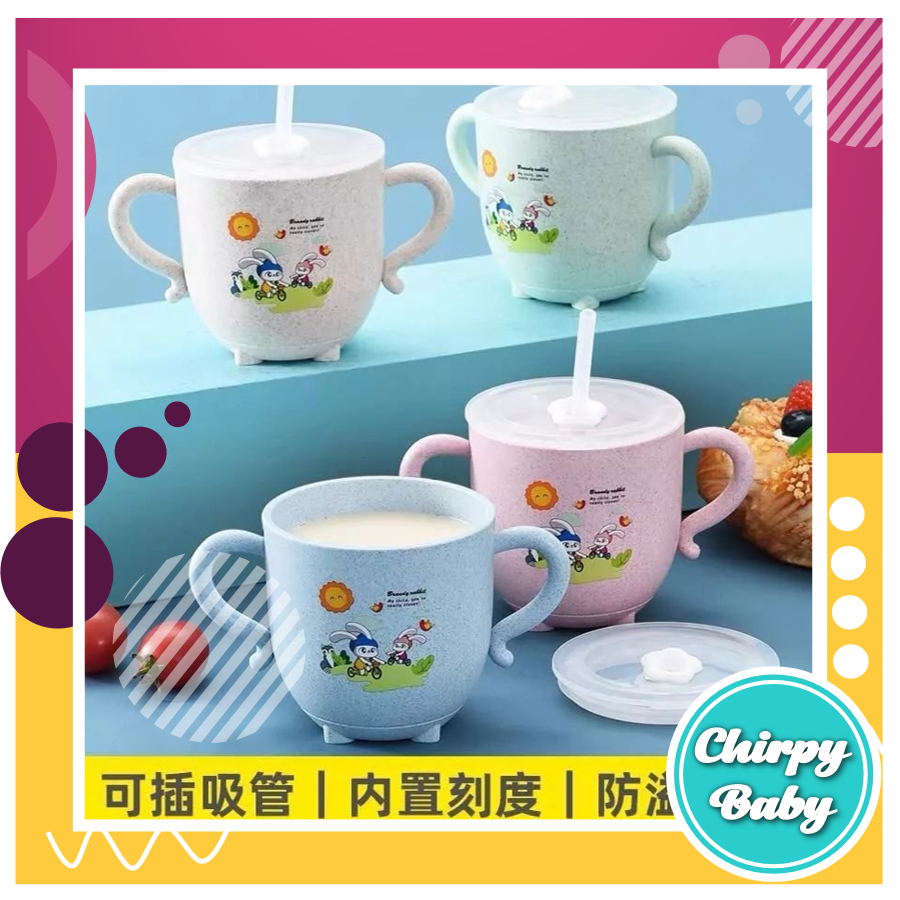 Gelas cangkir minum anak bayi anti tumpah / mug wheat straw jerami gandum / gelas minum food grade t