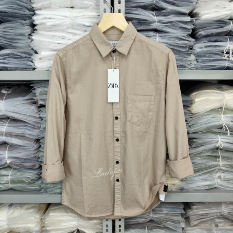 Kemeja Zara Pria Slim Fit Lengan Panjang Kemeja Polos