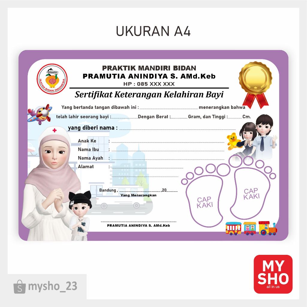 

SERTIFIKAT KELAHIRAN BAYI LUCU BIDAN / PERAWAT HIJAB ( isi 10 pcs)