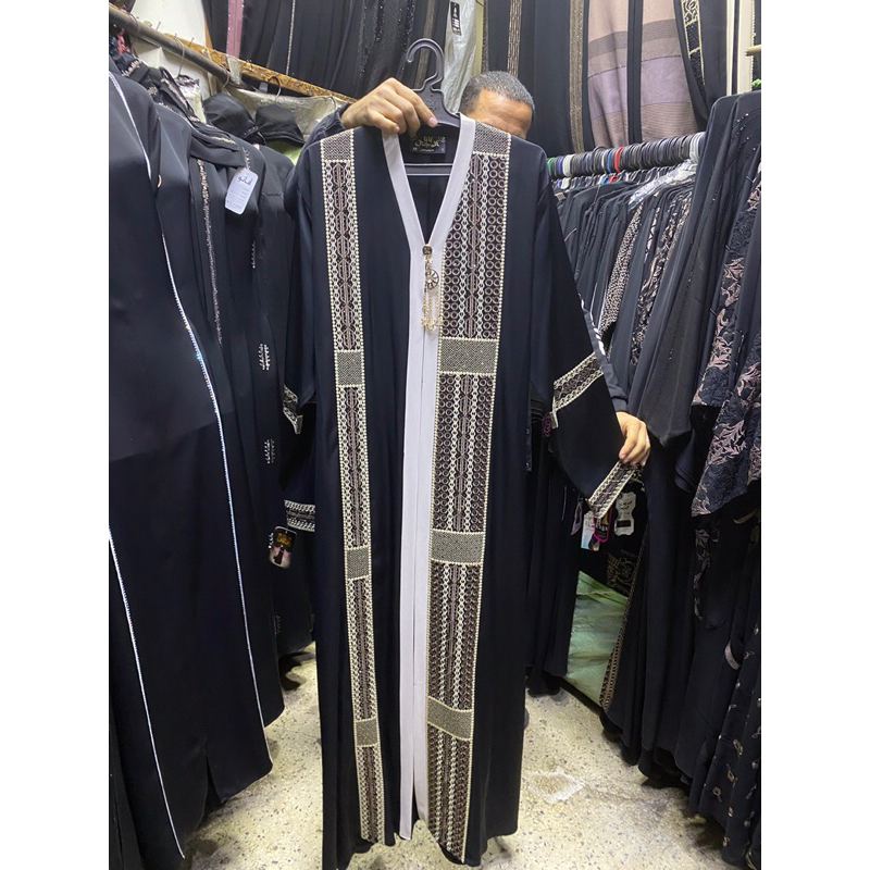 abaya bordir mewah hitam putih / impor mesir