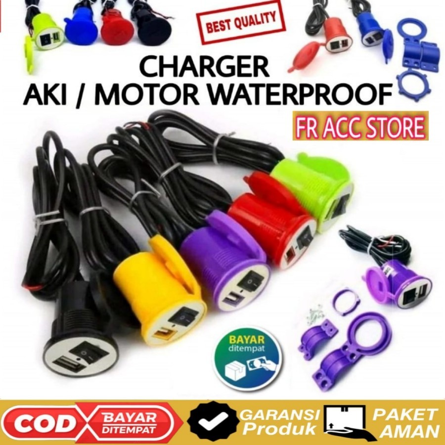 CHARGER MOTOR WATERPROOF USB AKI CHARGER AKI MOTOR CHARGER HP DI MOTOR