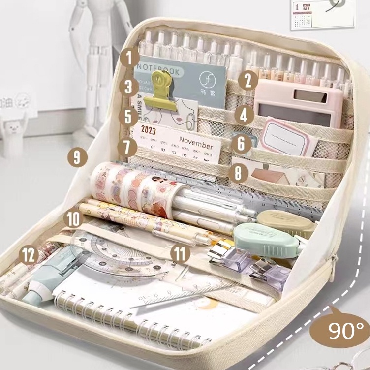 

ART O89K 8Layer Super Large Capacity Pencil Case Kawaii Canvas Pencil Box Pen Pouch Organizer for Girls Back to School Stationery Supplies