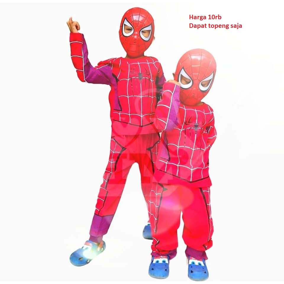 1 PAKET BAJU + TOPENG Spiderman - Kostum Spiderman - Baju Spiderman Anak - Baju Topeng
