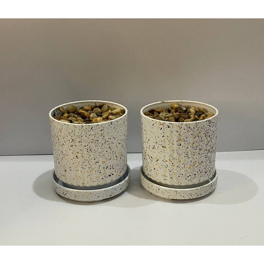 Pot Bunga Plastik Marmer+Alas +Batu 90#