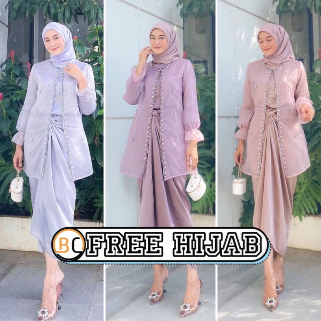 Oneset Wanita Kekinian Setelan Organza Baju Kondangan Kebaya Wisuda Rok Lilit