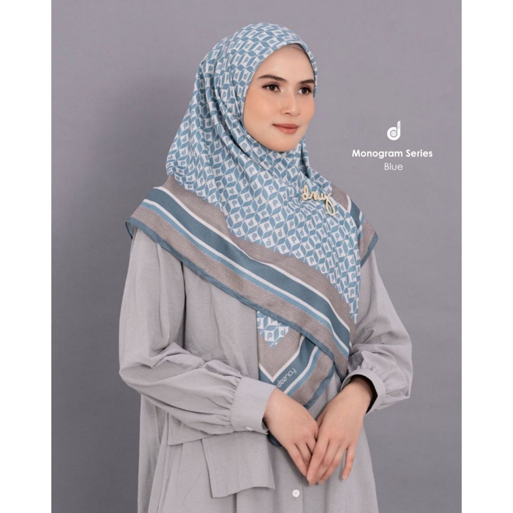 MONOGRAM BLUE BY DEENAY Kerudung Print Segi Empat | Deenay | Bahan Voal/Scarf Printed Voal