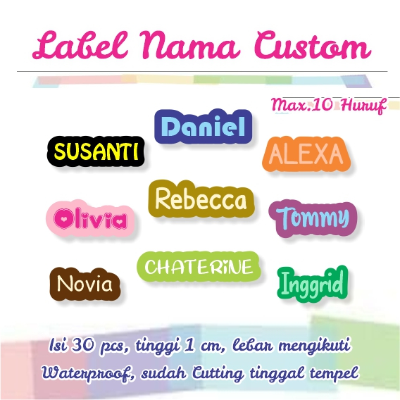 

30 pcs Stiker Label Nama Anak Custom Waterproof