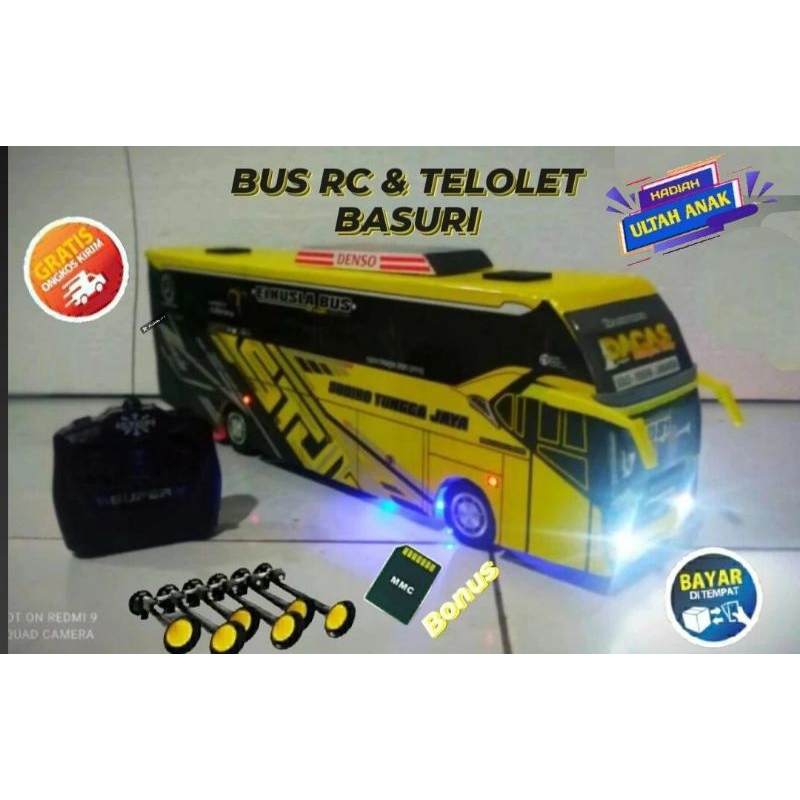 MAINAN ANAK LAKI-LAKI MINIATUR BUS BASURI SUDIRO KUNING REMOT CONTROL FULL LAMPU LED