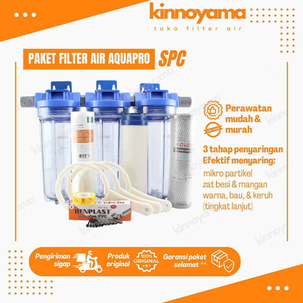 Paket Filter Air Sumur Bor Lengkap 1 Set 3 Tahap SPC / Saringan Air Zat Besi/ Penjernih Air Sumur Ku