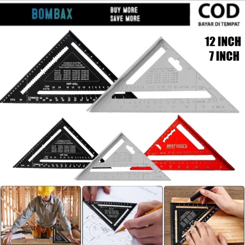 

ART A87A Penggaris Segitiga Siku 712 Inch Triangle Ruler Alumunium Speed Square Alloy Penggaris Pengukur Sudut Portable