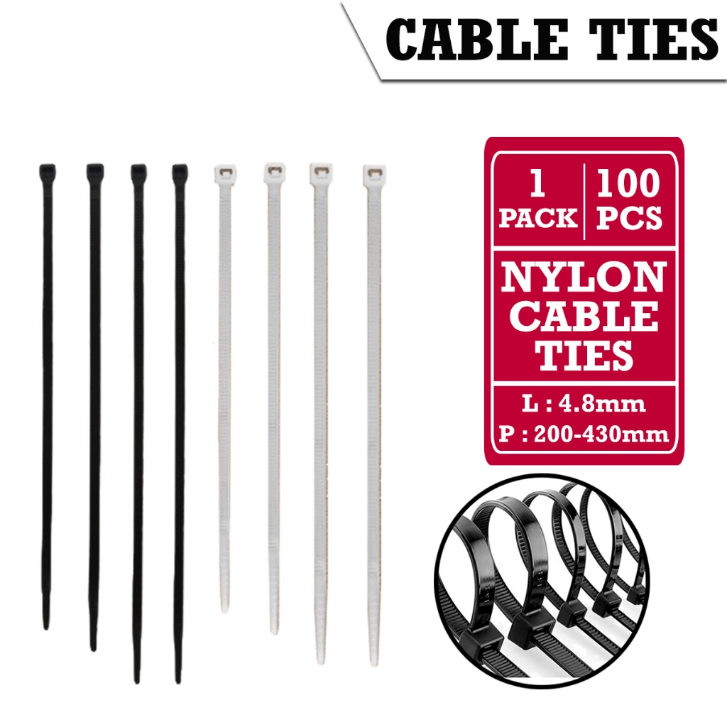 

Apazada - Kabel Ties Nylon 4.8mm Pasti Pas 100 Pcs / Nylon Cable Ties 6BAN / Pengikat Kabel Terkuat