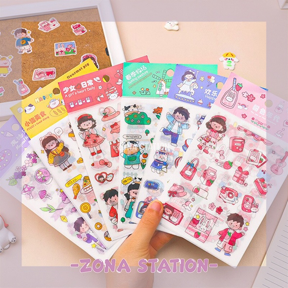 

[ZS] 1 Lembar / Sticker Cute Colored Girl Decoration Scrapbook