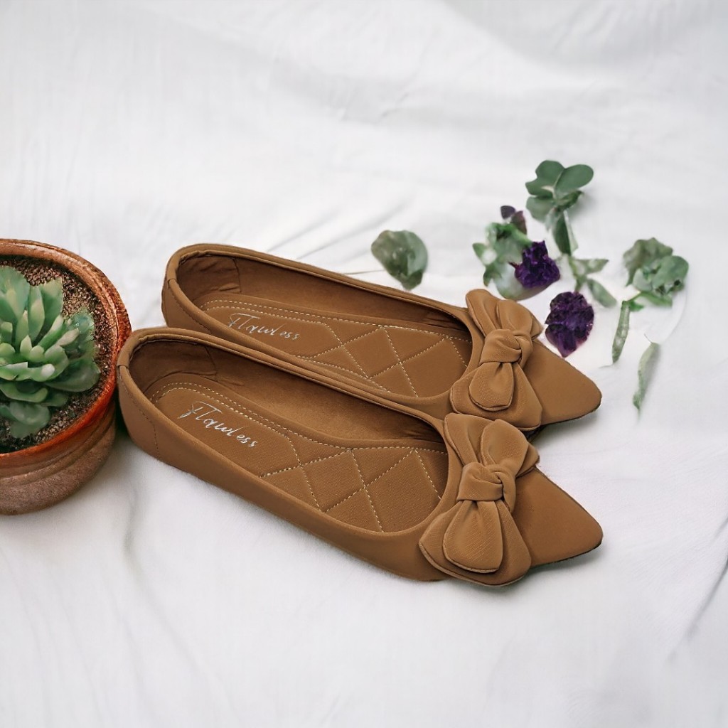 Flatshoes wanita sepatu wanita elegan casual Flawless Kupu-Kupu Mocca terlaris original