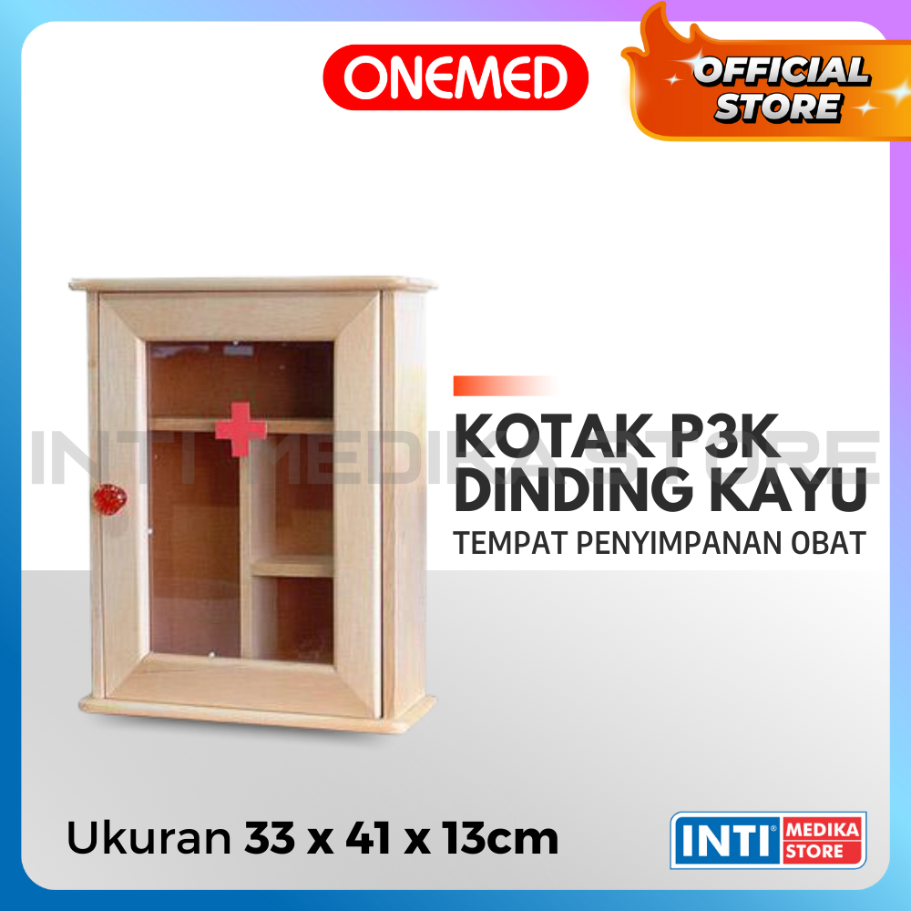 ONEMED - Kotak P3K Dinding KAYU | Tempat Penyimpanan Obat Luka