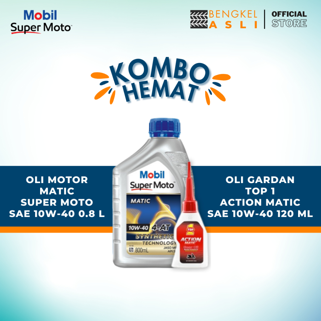 (KOMBO HEMAT OLI MOTOR MATIC + OLI GARDAN) Oli Motor Matic Super Moto SAE 10W-40 0.8 Liter + Oli Gar