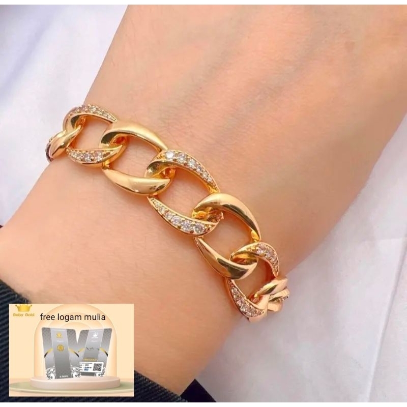 Gelang Rantai Titanium Wanita Anti Karat Dan Anti Luntur Perhiasan Lapis Emas 24k Asli Ori mewah