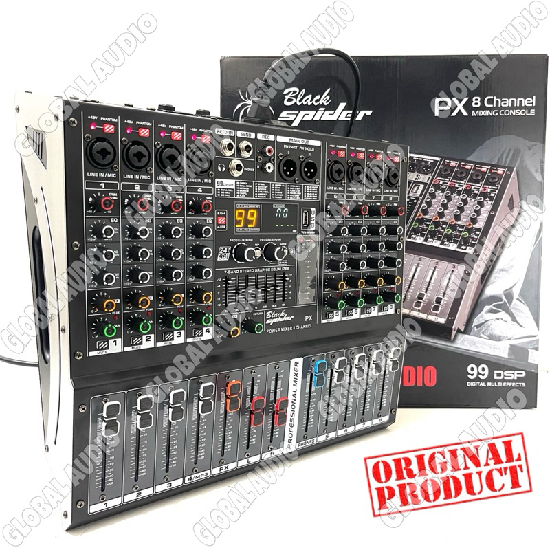 Power Mixer Audio BlackSpider PX 8 8channel Original Power Mixer Black Spider BS Px8 Mixing 8 Bagus 