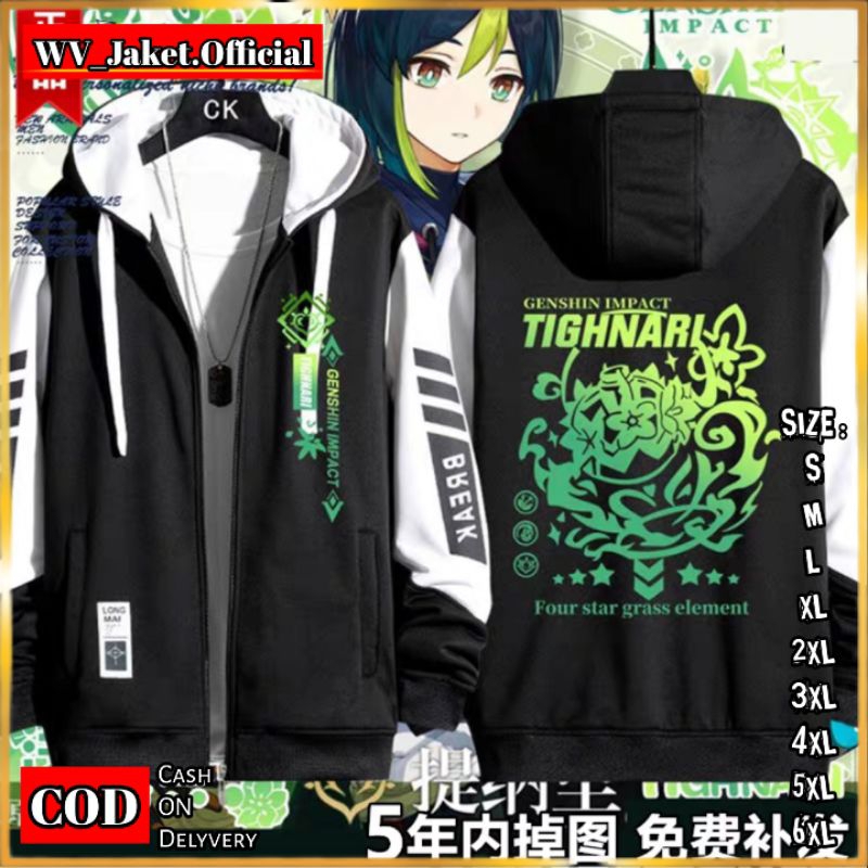 JAKET HOODIE ZIPPER GENSHIN IMPACT TIGHNARI Jaket Zippers Kupluk OVERSIZE S M L XL JUMBO XXL XXXL 4X