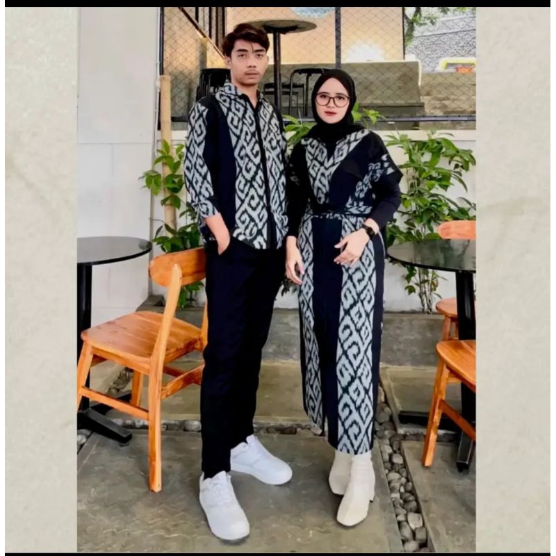 COUPLE TENUN BAJU KONDANGAN - DRESS CLARA HITAM - SET COUPLE TENUN KONDANGAN - BAJU COUPLE LEBARAN