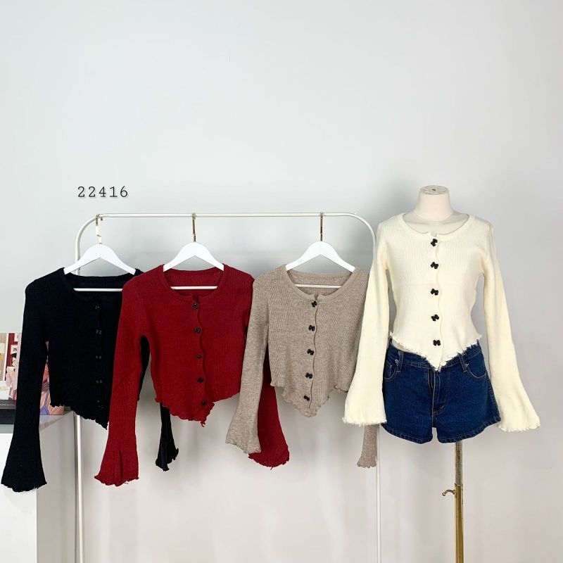 22416 Cardigan Wanita Super Unik Rajut Premium/Outer Cardi Rajut Polos Variasi Kancing Pita Lengan P