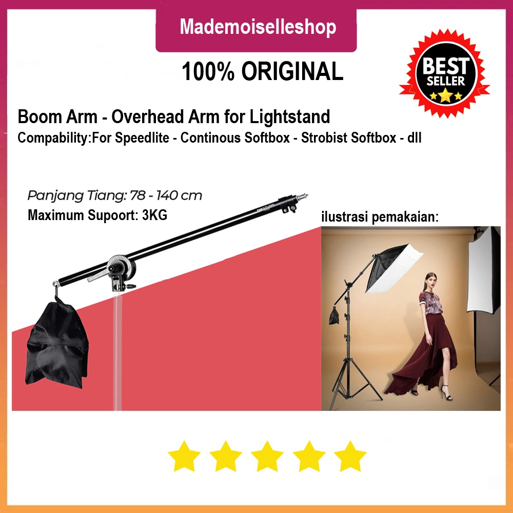 Boom Arm LS-06 (Light Stand Tidak Termasuk) - Overhead Softbox Stand - Strobist Arm - Flat Lay Softb